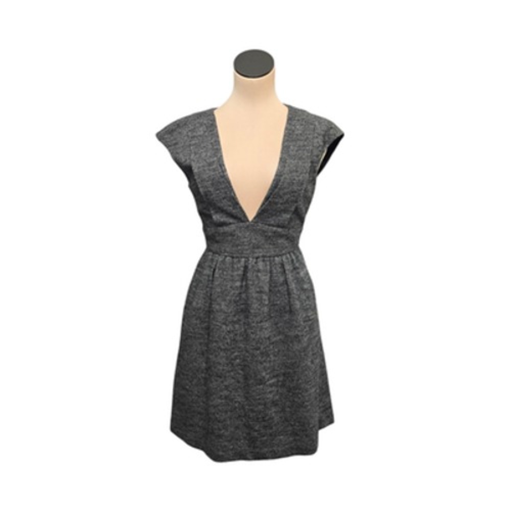 Jill Stuart Dress Womens 2 Gray V Neck Sleeveless Fit and Flare Tweed Wool Blend - Picture 1 of 10